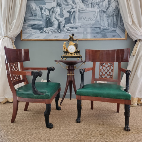 Jacob Frères, pair of Consulate period cabinet armchairs.