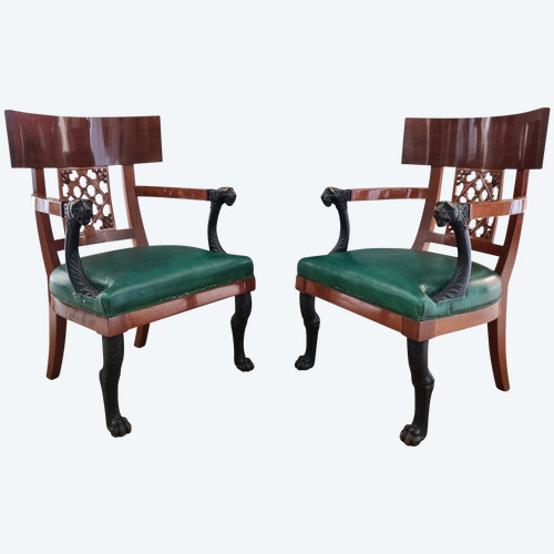 Jacob Frères, pair of Consulate period cabinet armchairs.