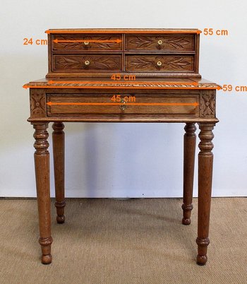 Rare small stepped children's desk in solid oak - late 19th century