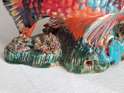 Ceramic fish shape lamp base Art Vallauris 50's 60's 70's