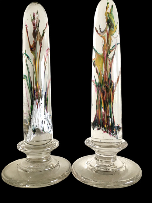 Pair of ogival columns, Cristal, Vierzon, Early 20th century