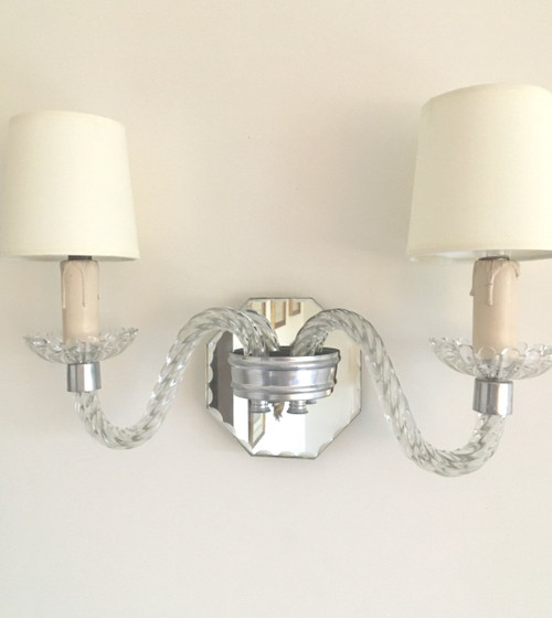 Pair of Wall Sconces, in twisted and cut glass - Created in the 1950s