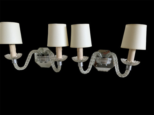 Pair of Wall Sconces, in twisted and cut glass - Created in the 1950s