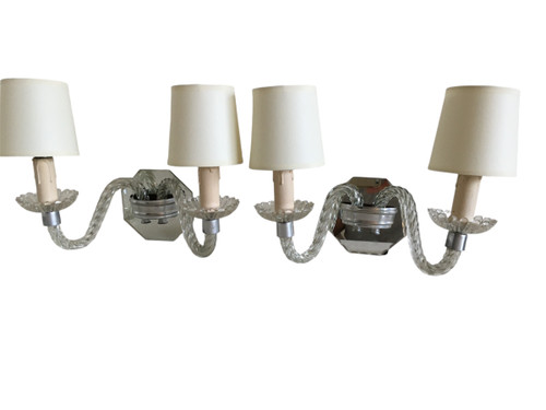 Pair of Wall Sconces, in twisted and cut glass - Created in the 1950s