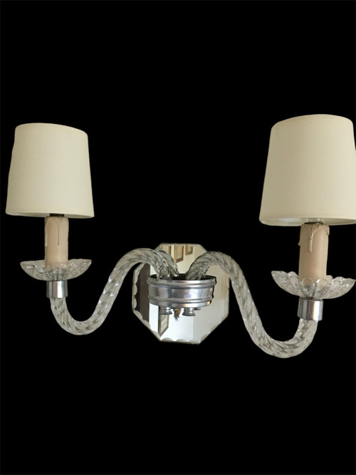 Pair of Wall Sconces, in twisted and cut glass - Created in the 1950s