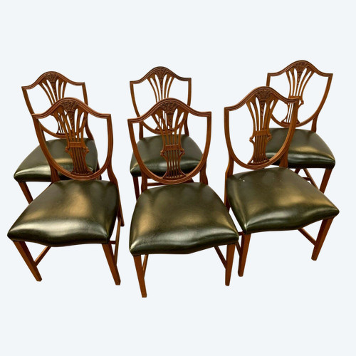 Suite Of Six Chairs In Natural Wood Model With Ears Of Wheat XX Century