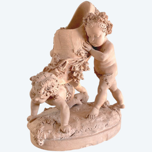 Terracotta by Luca Madrassi (1848- 1919) - Allegory with Flowers and Putti