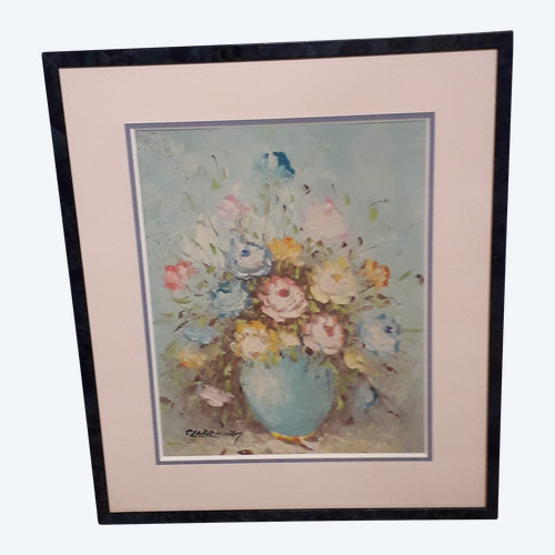 Painting under glass bouquet of flowers signed