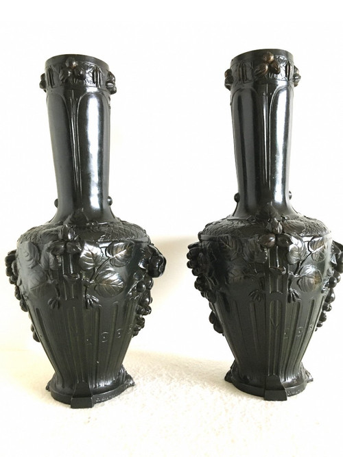 Paire de grands Vases, Signés Guenardeau, Art Nouveau