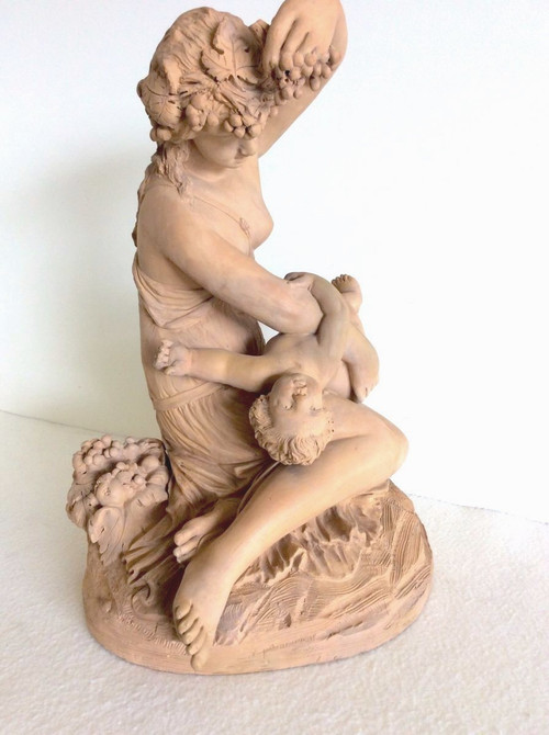 Terracotta sculpture, Woman with child - French work Late 19th C