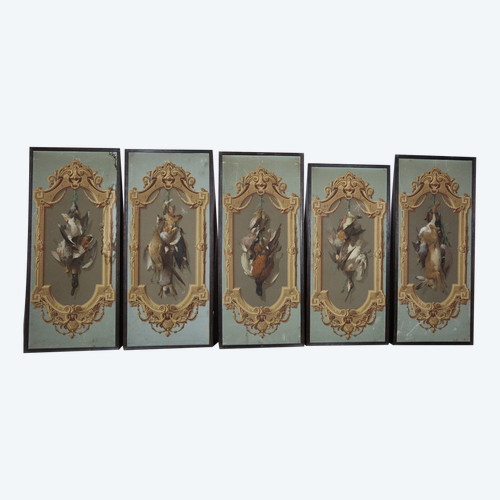 Five Panels Of A Wallpaper Decor Around 1865