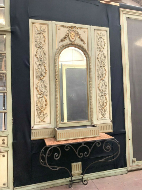 Louis XVI Style Woodwork In Patinated Wood Separation Doors 19th Century