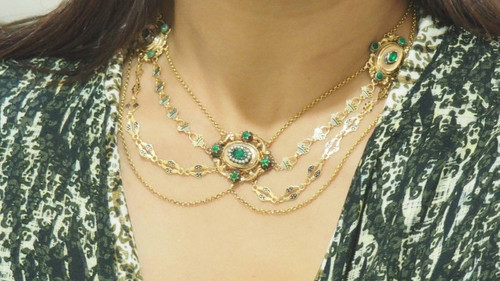 19th Century Enameled Gold And Fine Pearl Slave Necklace