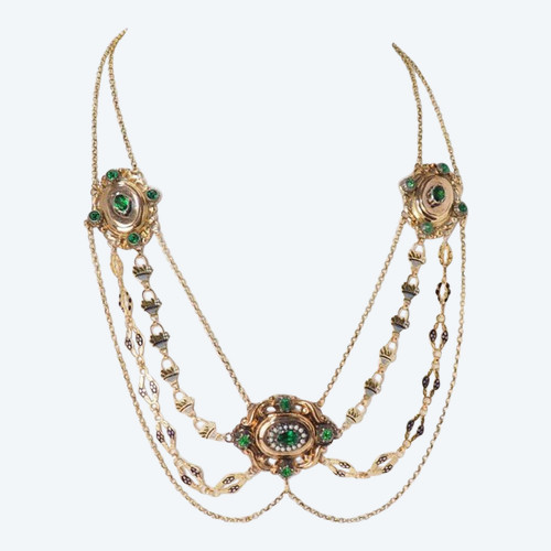 19th Century Enameled Gold And Fine Pearl Slave Necklace