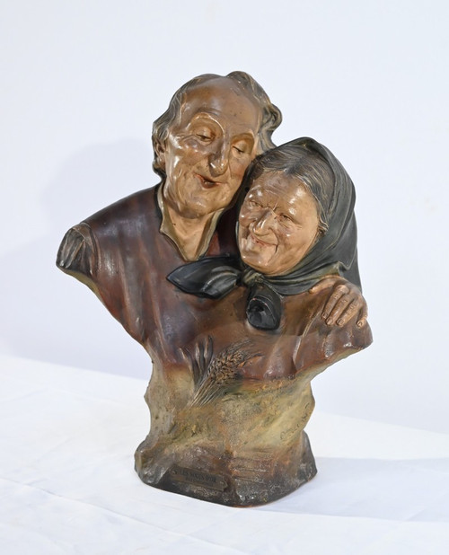 Terracotta sculpture "The Golden Wedding", signed E.Ceccarelli - Late 19th century