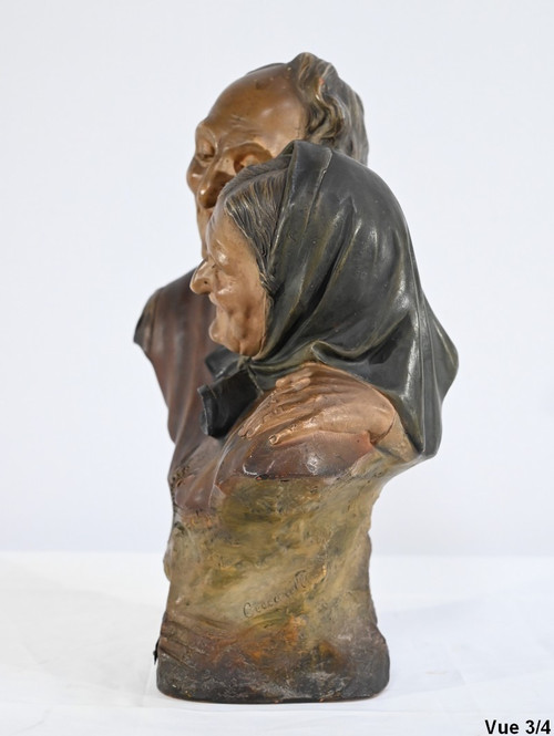 Terracotta sculpture "The Golden Wedding", signed E.Ceccarelli - Late 19th century