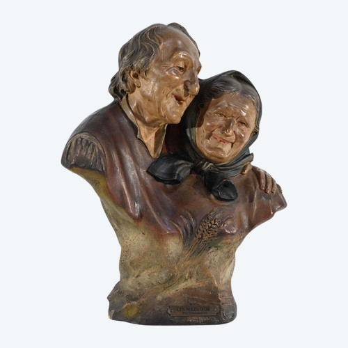 Terracotta sculpture "The Golden Wedding", signed E.Ceccarelli - Late 19th century