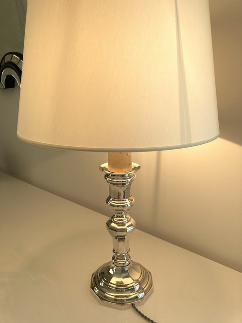 Großer Kerzenhalter als Lampe, Silbermetallic