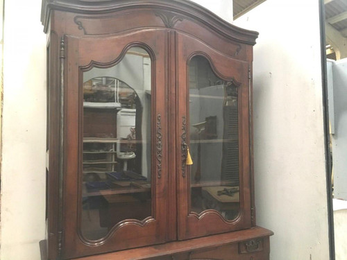 Credenza Luigi XV in due parti Noce massiccio XVIII secolo