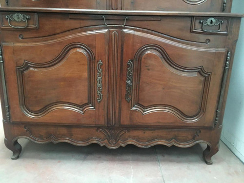 Credenza Luigi XV in due parti Noce massiccio XVIII secolo