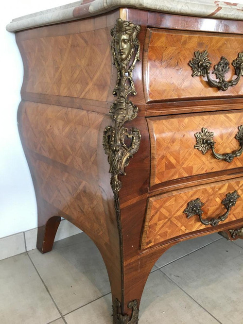 Louis XIV Style Commode In Marquetry And Bronze