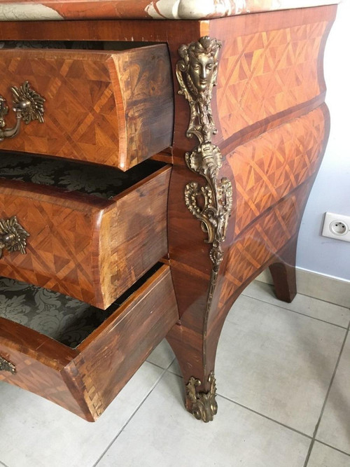 Louis XIV Style Commode In Marquetry And Bronze