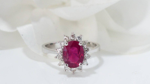 Marguerite Ring In White Gold, Oval Ruby And Diamonds