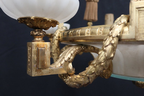 Large Chandelier In Gilt Bronze And Alabaster Late 19th Century