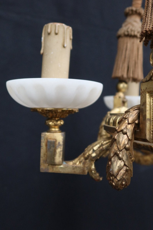 Large Chandelier In Gilt Bronze And Alabaster Late 19th Century