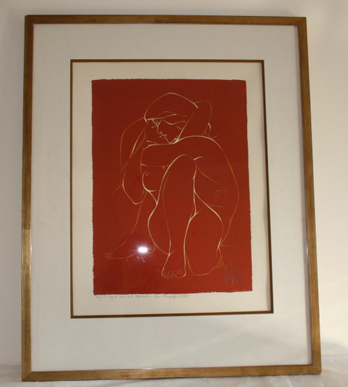 Gouache on vellum, NU Féminin, 1975, signed