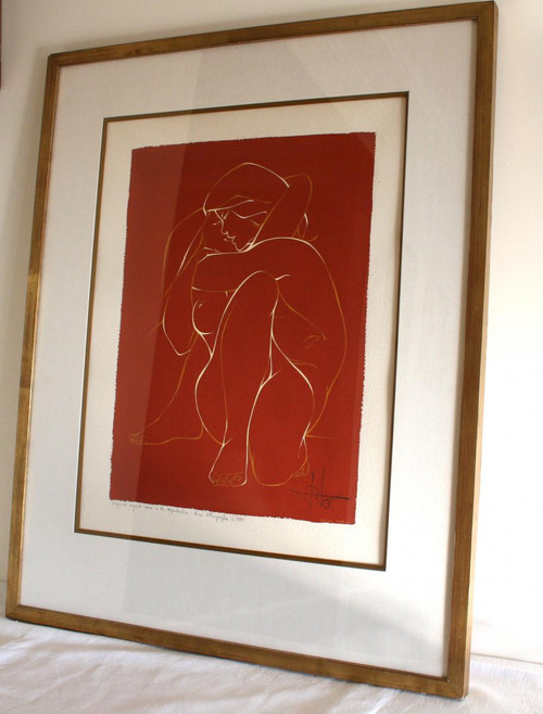 Gouache on vellum, NU Féminin, 1975, signed