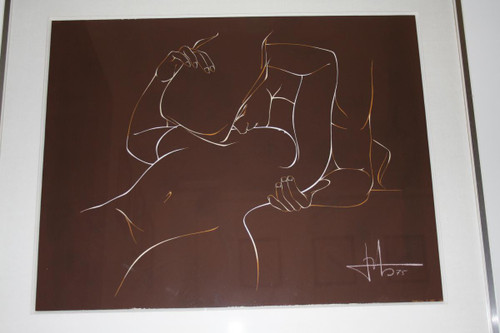 Gouache on vellum, NU Féminin, 1975, signed