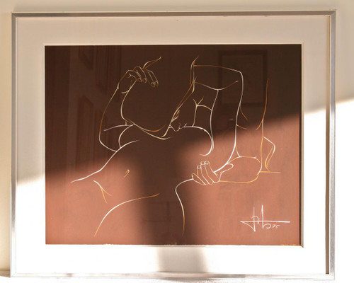 Gouache on vellum, NU Féminin, 1975, signed