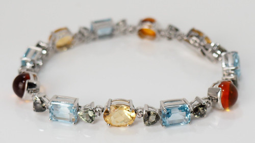 Bracelet In White Gold, Citrines Topazes Tourmalines And Diamonds