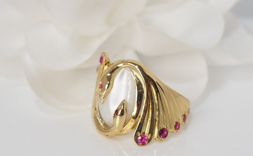 Yellow Gold, Moonstone And Ruby Ring