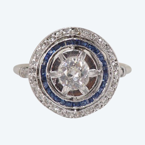 Art Deco Ring In Platinum, Diamonds And Sapphires