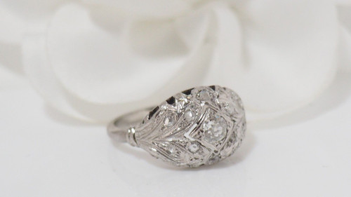 Dome Ring In White Gold And Platinum, Set With Diamonds