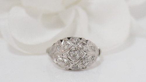 Dome Ring In White Gold And Platinum, Set With Diamonds