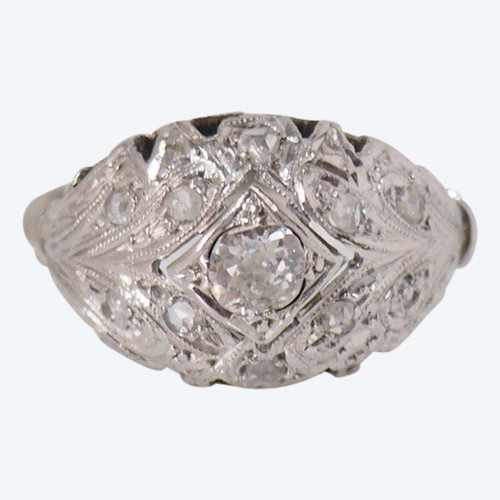 Dome Ring In White Gold And Platinum, Set With Diamonds