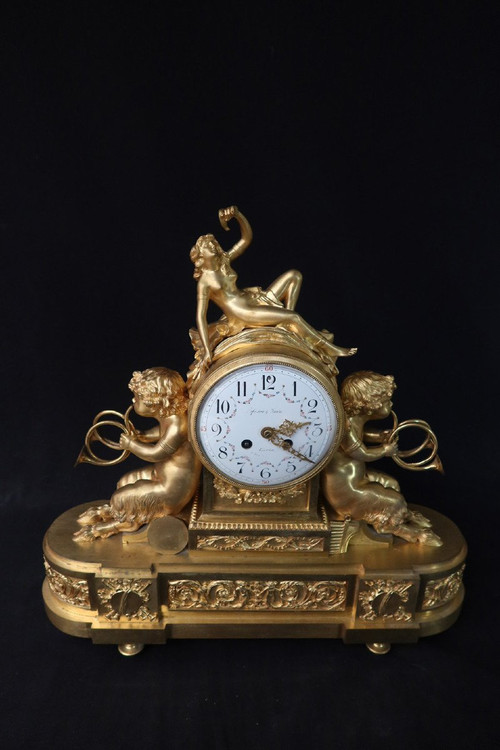 Bronze Gilt Clock With Musician Puttis 19th century