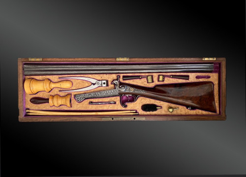 Necessary box containing a luxurious shotgun signed J. CHALET. - France - 19th century