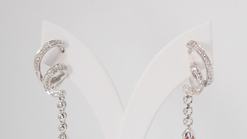 White Gold, Diamond And Coral Drop Earrings