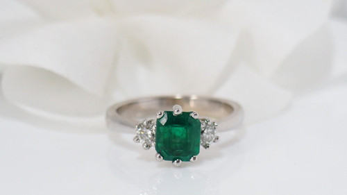 White Gold, Emerald And Diamond Ring