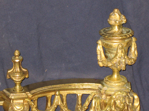 Louis XVI style 19th century bronze mantelpiece and fire bar