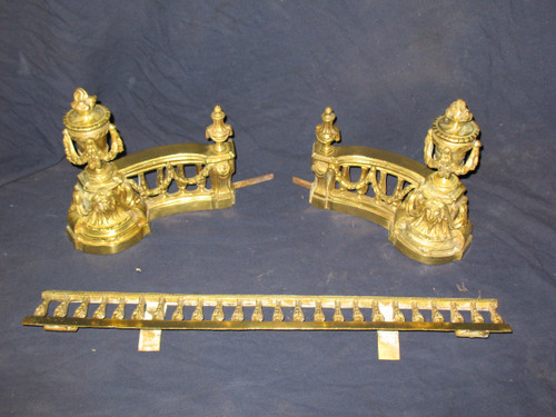 Louis XVI style 19th century bronze mantelpiece and fire bar