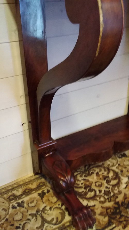 Small console opening with one drawer in Empire style 19th century mahogany waistband