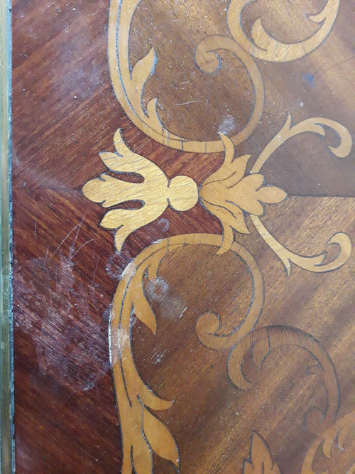 Early 20th century marquetry games table, decorated with flowers