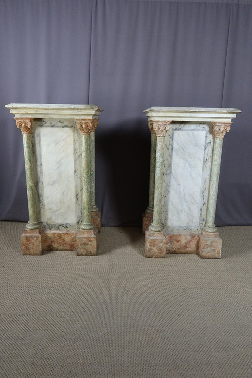 Pair Of Large Faux Marble Painted Wooden Stands