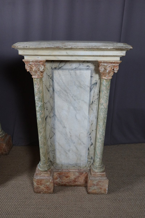 Pair Of Large Faux Marble Painted Wooden Stands