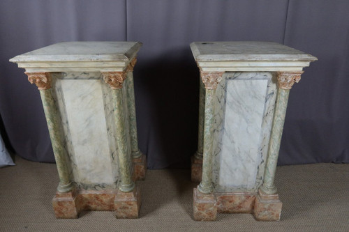 Pair Of Large Faux Marble Painted Wooden Stands